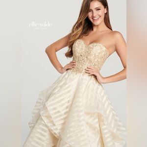 Ellie Wilde Mon Cheri Beige Ballgown Prom/Grad Dress Size 14 - EUC